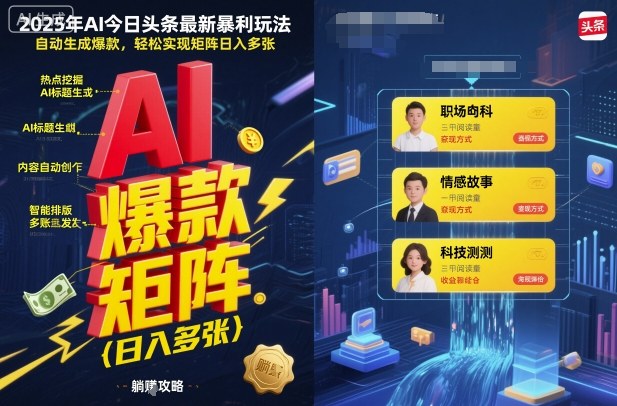 2025年AI今日头条最新暴利玩法，自动生成爆款，轻松实现矩阵日入多张-问小徐资源库