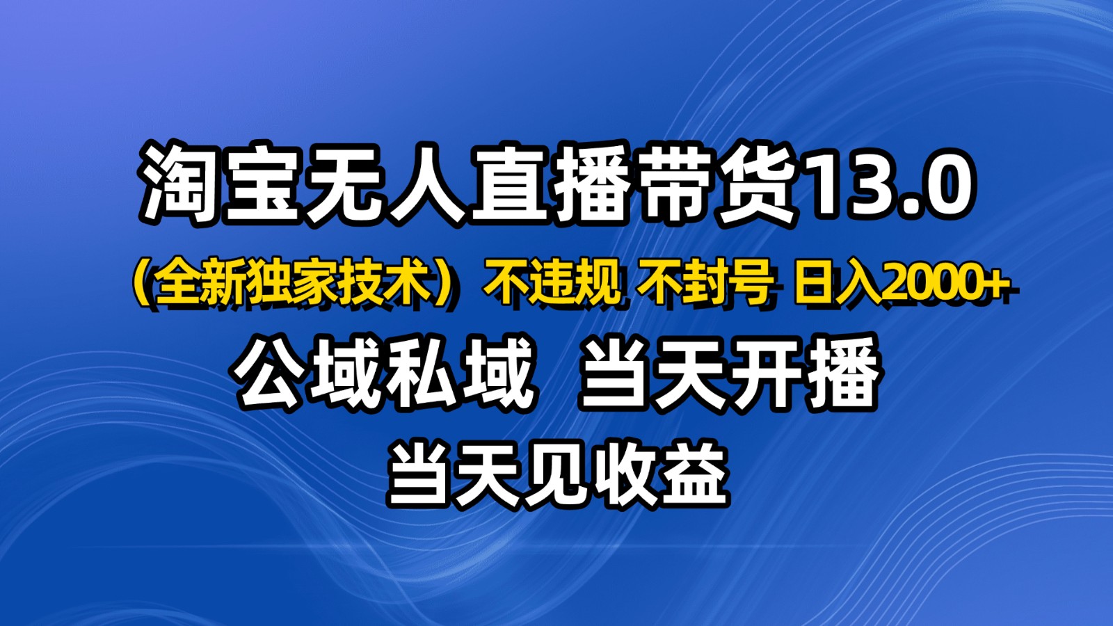 淘宝无人直播13.0，公域私域技术，不封号，不违规 布局下半年旺季赛道，日入2000+-问小徐资源库