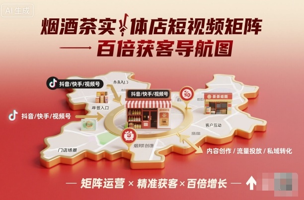 烟酒茶实体店短视频矩阵百倍获客导航图-问小徐资源库