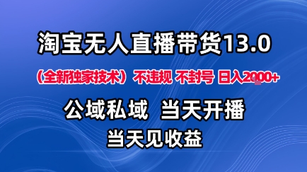 淘宝无人直播13.0，公域私域技术，不封号，不违规布局下半年旺季赛道，日入1K+(独家技术)【揭秘】-问小徐资源库