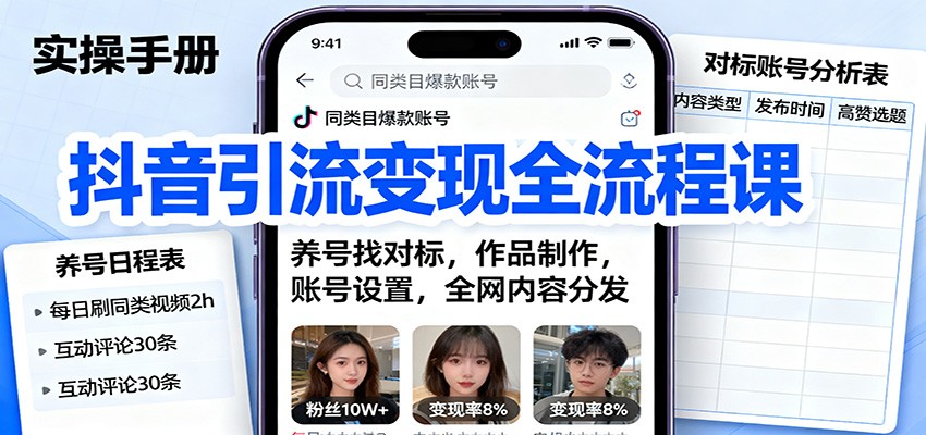 抖音引流变现全流程课：养号找对标，作品制作，账号设置，全网内容分发-问小徐资源库