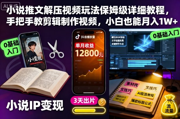 小说推文解压视频玩法保姆级详细教程，手把手教剪辑制作视频，小白也能月入1W+-问小徐资源库