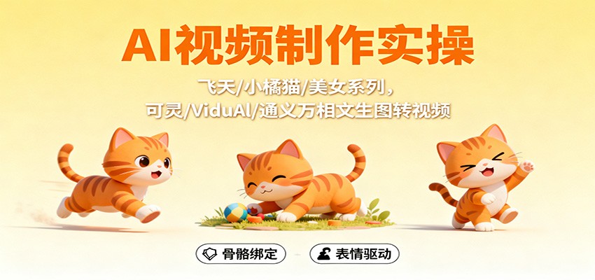 AI视频制作实操，飞天/小橘猫/美女系列，可灵/ViduAl/通义万相文生图转视频-问小徐资源库