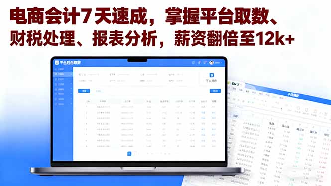 电商会计7天速成，掌握平台取数、财税处理、报表分析，薪资翻倍至12k+-问小徐资源库