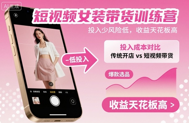 短视频女装带货训练营，投入少风险低，收益天花板高-问小徐资源库