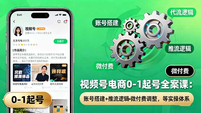 视频号电商0-1起号全案课：账号搭建+推流逻辑+微付费调整，等实操体系-问小徐资源库