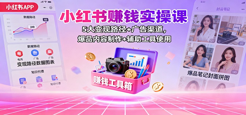 小红书赚钱实操课：5大变现路径+广告渠道，爆品内容制作+辅助工具使用-问小徐资源库