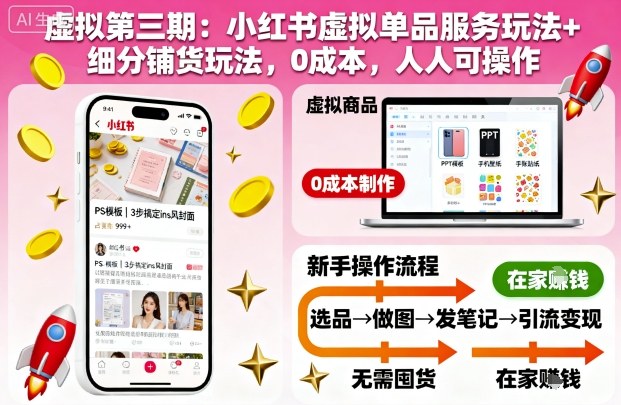 虚拟第三期：小红书虚拟单品服务玩法+细分铺货玩法，0成本，人人可操作(更新)-问小徐资源库