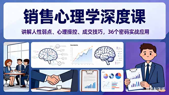 销售心理学深度课，讲解人性弱点、心理操控、成交技巧，36个密码实战应用-问小徐资源库