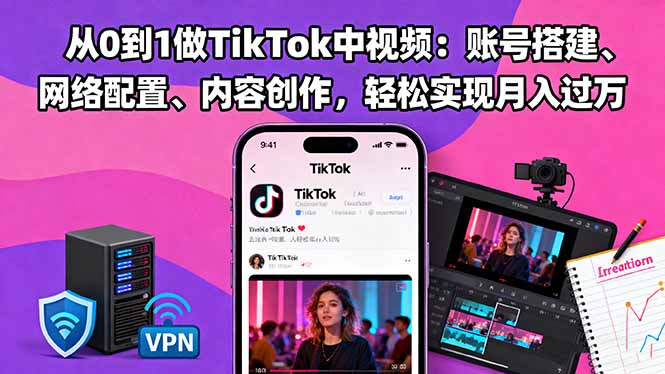 从0到1做TikTok中视频：账号搭建、网络配置、内容创作，轻松实现月入过万-问小徐资源库