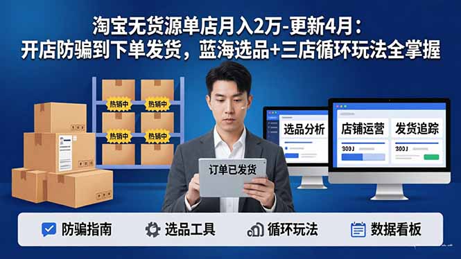 淘宝无货源5.0单店月入2万-更新4月：开店防骗到下单发货，蓝海选品+三店循环玩法全掌握-问小徐资源库