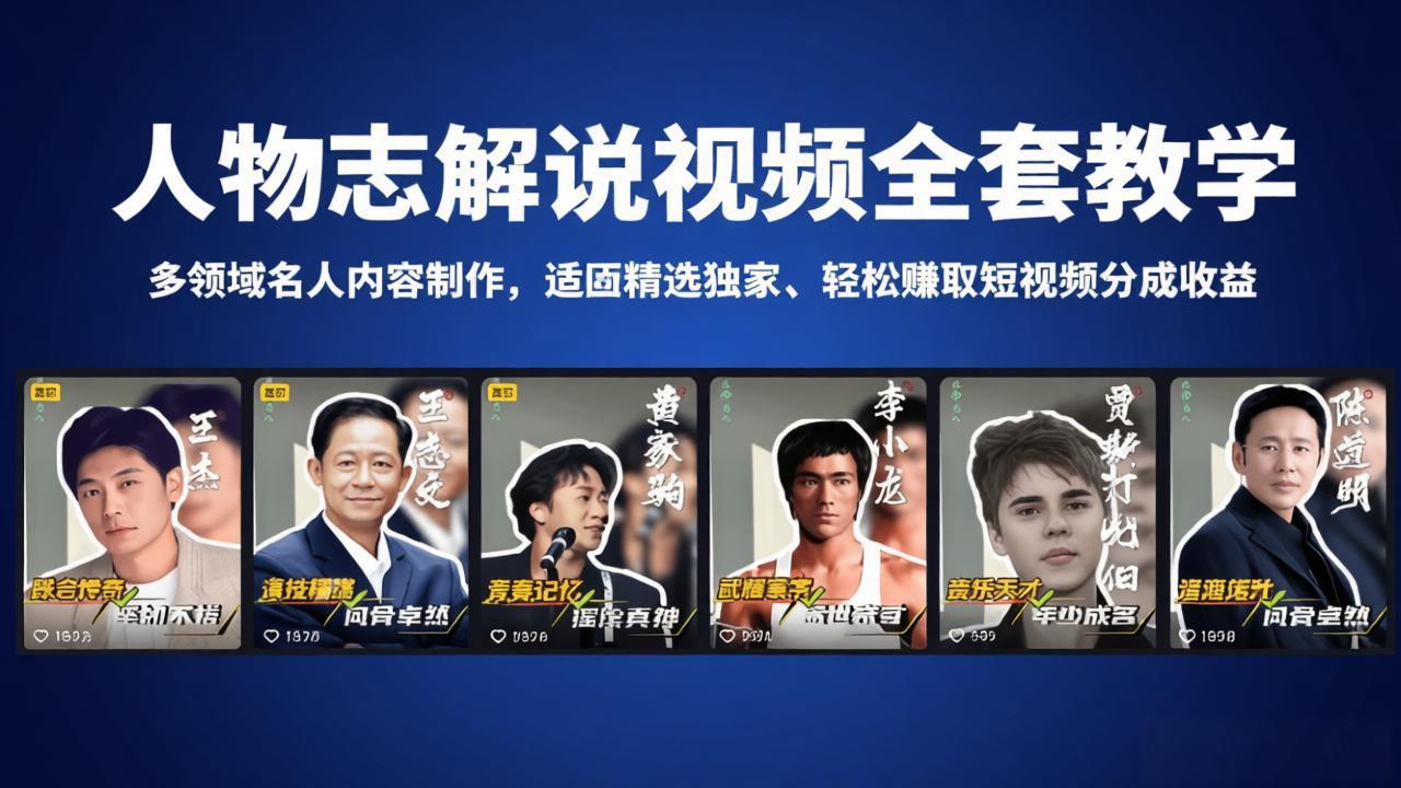 人物志解说视频全套教学，多领域名人内容制作，适配精选独家，轻松赚取短视频分成收益-问小徐资源库