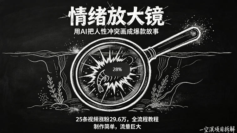AI制作“情绪放大镜“视频，25条视频涨粉29.6W粉，流量巨大，制作简单，全流程教程-问小徐资源库