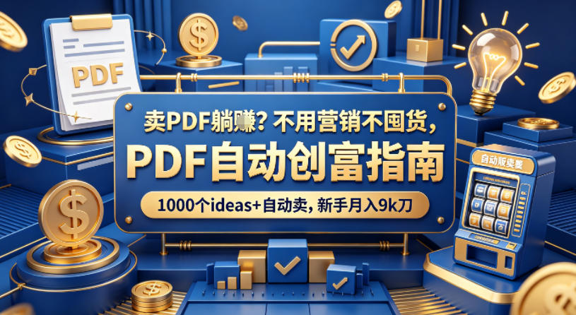 卖PDF躺賺？不用营销不囤货，PDF自动创富指南，1000个ideas+自动卖，新手月入9k刀【原创双语字幕】-问小徐资源库