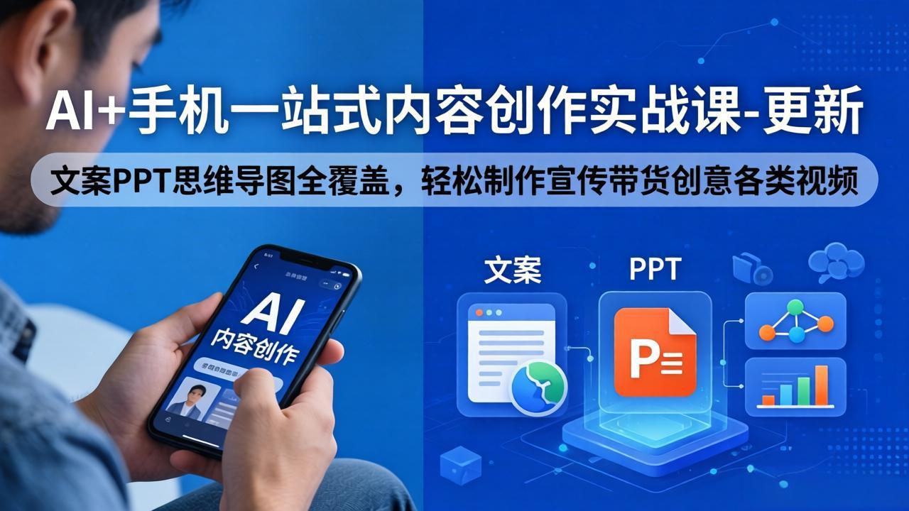 AI+手机一站式内容创作实战课-更新，文案PPT思维导图全覆盖，轻松制作宣传带货创意各类视频-问小徐资源库
