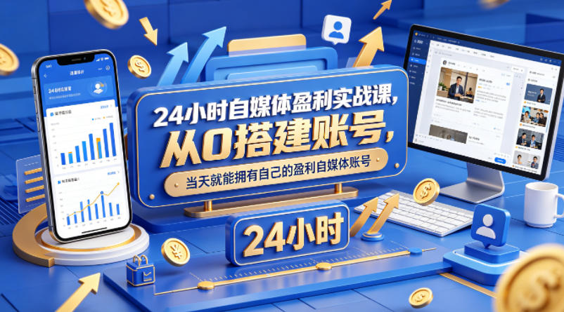 24小时自媒体盈利实战课，从0搭建账号，当天就能拥有自己的盈利自媒体账号-问小徐资源库