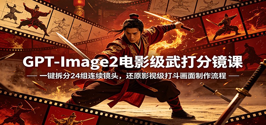GPT-Image2电影级武打分镜课：一键拆分24组连续镜头，还原影视级打斗画面制作流程-问小徐资源库