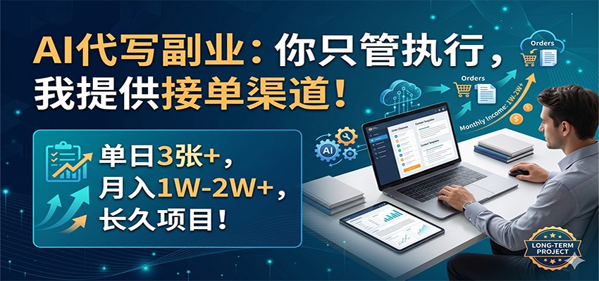 AI代写副业：你只管执行，我提供接单渠道！单日3张+，月入1W-2W+，长久项目-问小徐资源库