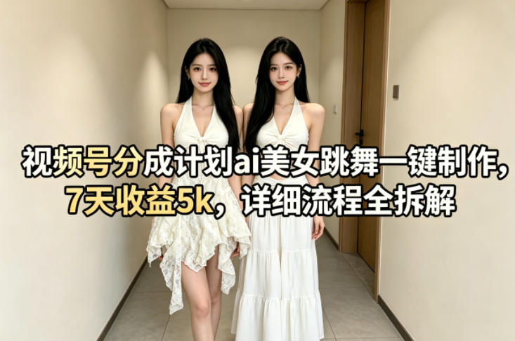 视频号分成计划ai美女跳舞一键制作，7天收益5k，详细流程全拆解-问小徐资源库