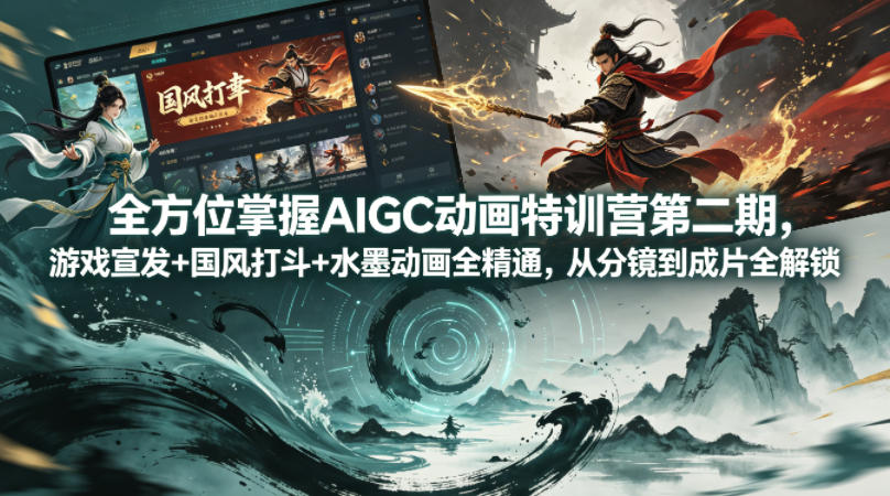 全方位掌握AIGC动画特训营第二期，游戏宣发+国风打斗+水墨动画全精通，从分镜到成片全解锁-问小徐资源库