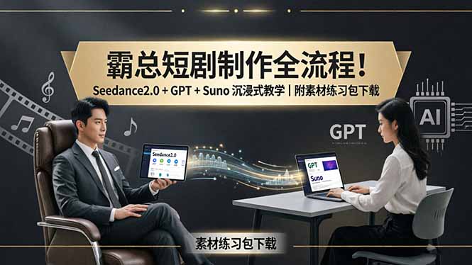 霸总短剧制作全流程！Seedance2.0 + GPT + Suno 沉浸式教学｜附素材练习包下载-问小徐资源库
