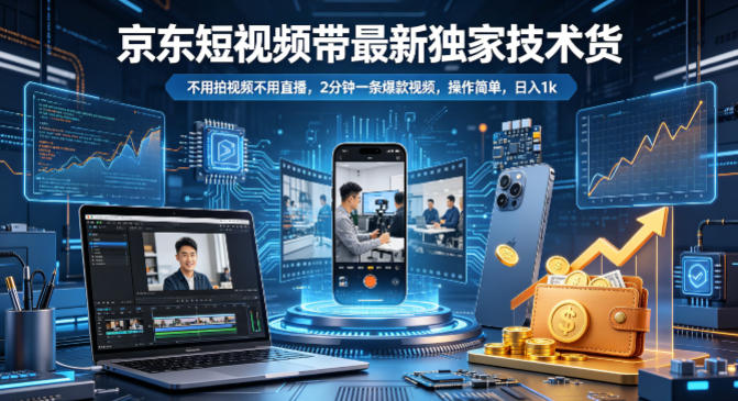 京东短视频带货最新独家技术，不用拍视频不用直播，2分钟一条爆款视频，操作简单，日入1k+【揭秘】-问小徐资源库
