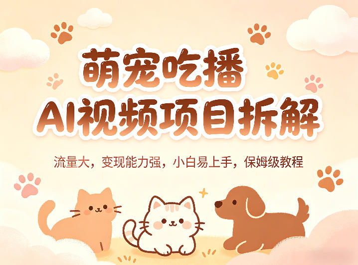 萌宠吃播AI视频项目拆解，流量大，变现能力强，小白易上手，保姆级教程-问小徐资源库