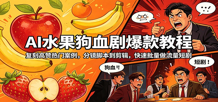 AI水果狗血剧爆款教程：复刻高赞热门案例，分镜脚本到剪辑，快速批量做流量短剧-问小徐资源库