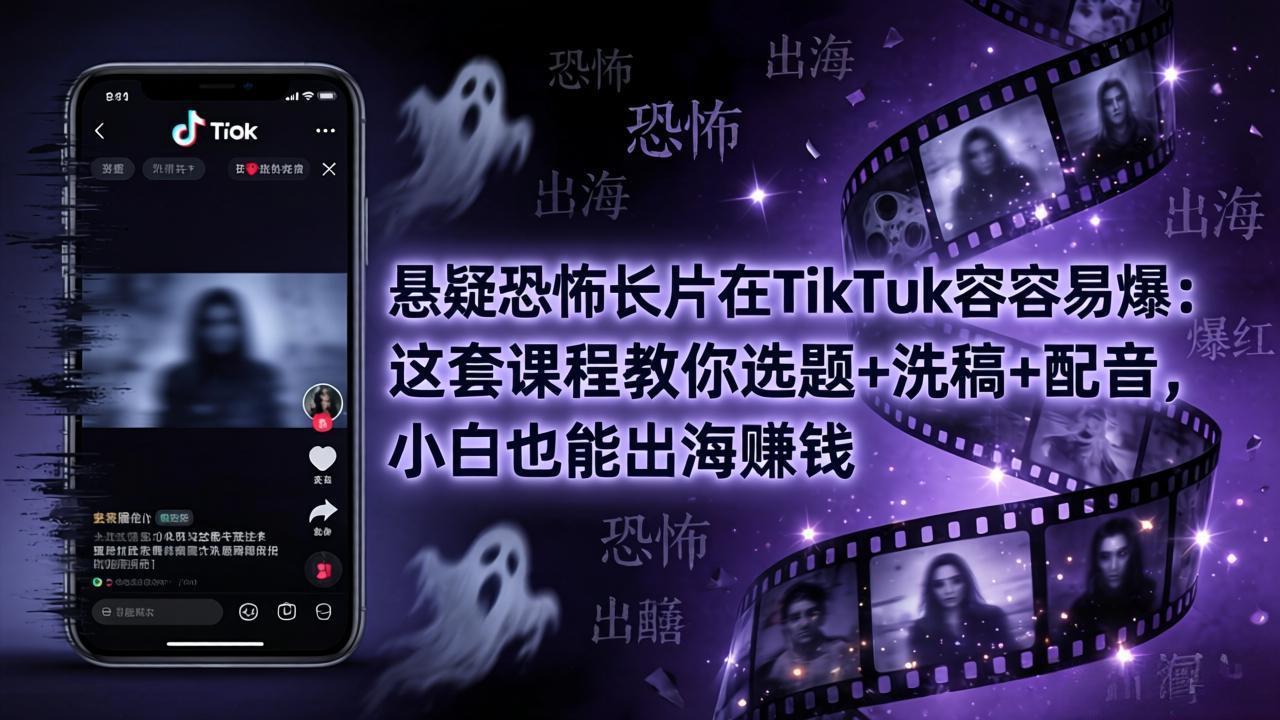 悬疑恐怖长片在TikTok最容易爆：这套课程教你选题+洗稿+配音，小白也能出海赚钱-问小徐资源库