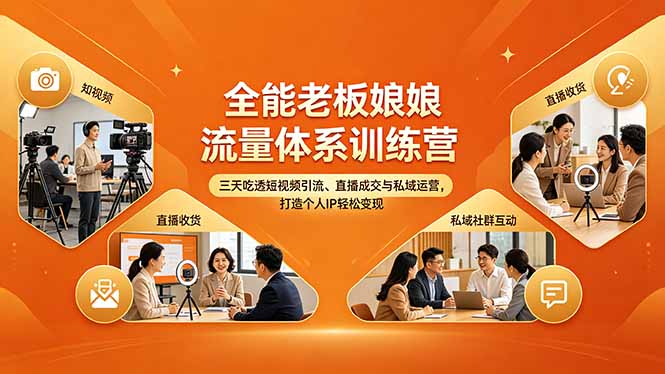 全能老板娘流量体系训练营，三天吃透短视频引流、直播成交与私域运营，打造个人IP轻松变现-问小徐资源库