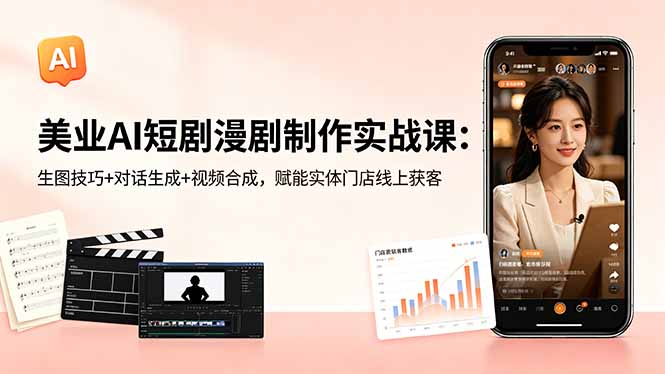 美业AI短剧漫剧制作实战课:生图技巧+对话生成+视频合成,赋能实体门店线上获客-问小徐资源库