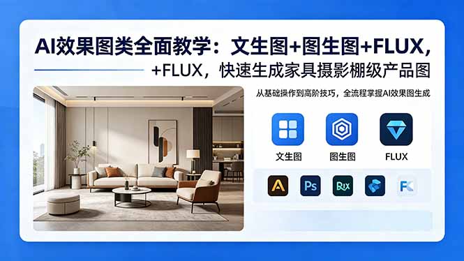 AI效果图类全面教学：文生图+图生图+FLUX，快速生成家具摄影棚级产品图-问小徐资源库