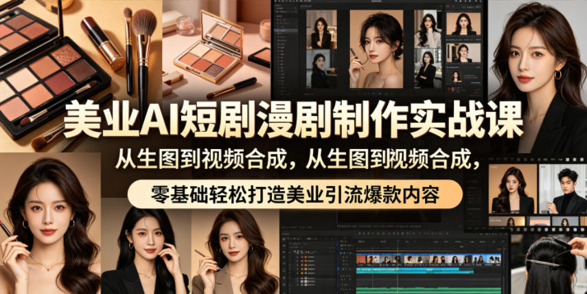 美业AI短剧漫剧制作实战课,从生图到视频合成,零基础轻松打造美业引流爆款内容-问小徐资源库