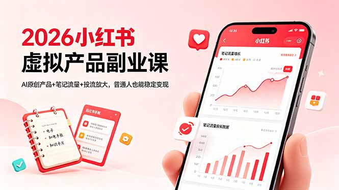 2026小红书虚拟产品副业课，AI原创产品+笔记流量+投流放大，普通人也能稳定变现-问小徐资源库
