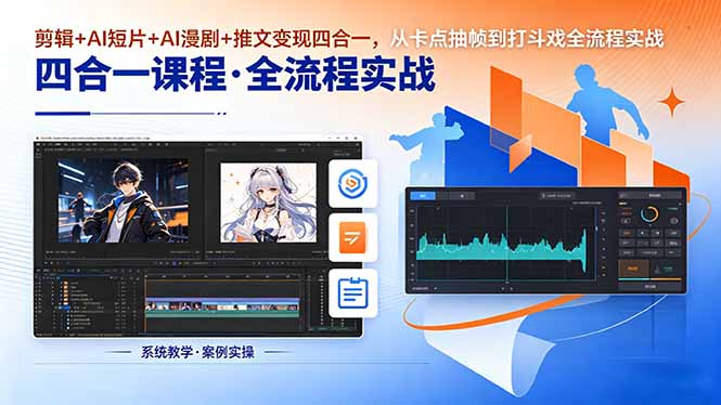 剪辑+AI短片+AI漫剧+推文变现四合一，从卡点抽帧到打斗戏全流程实战-问小徐资源库