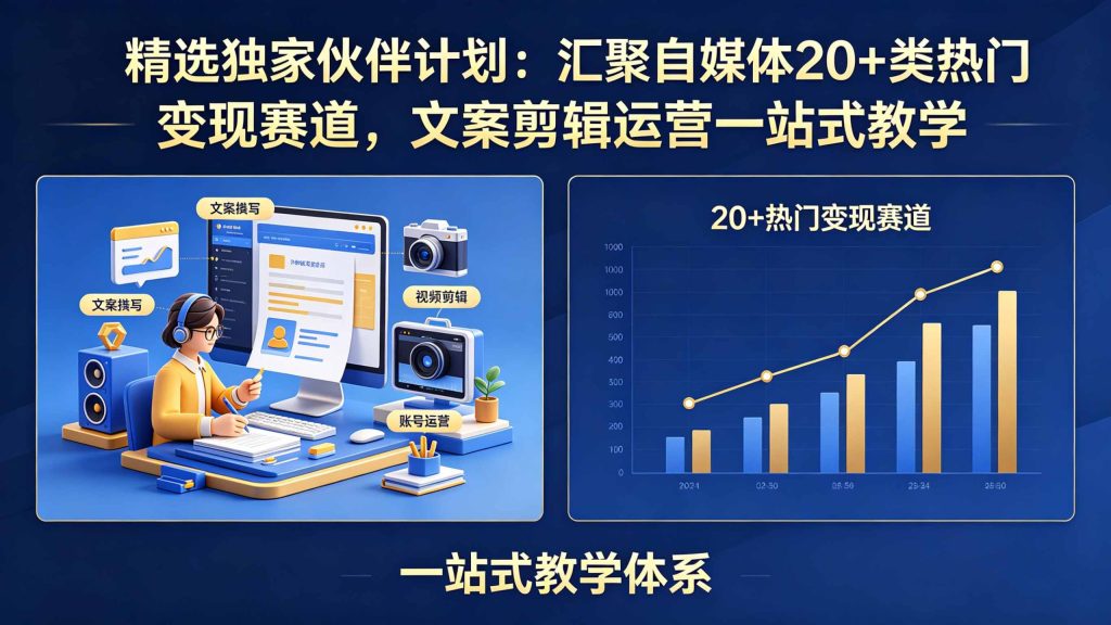 精选独家伙伴计划：汇聚自媒体20+类热门变现赛道，文案剪辑运营一站式教学-问小徐资源库
