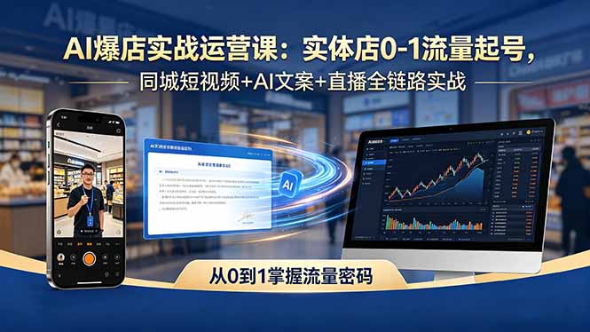 AI爆店实战运营课：实体店0-1流量起号，同城短视频+AI文案+直播全链路实战-问小徐资源库