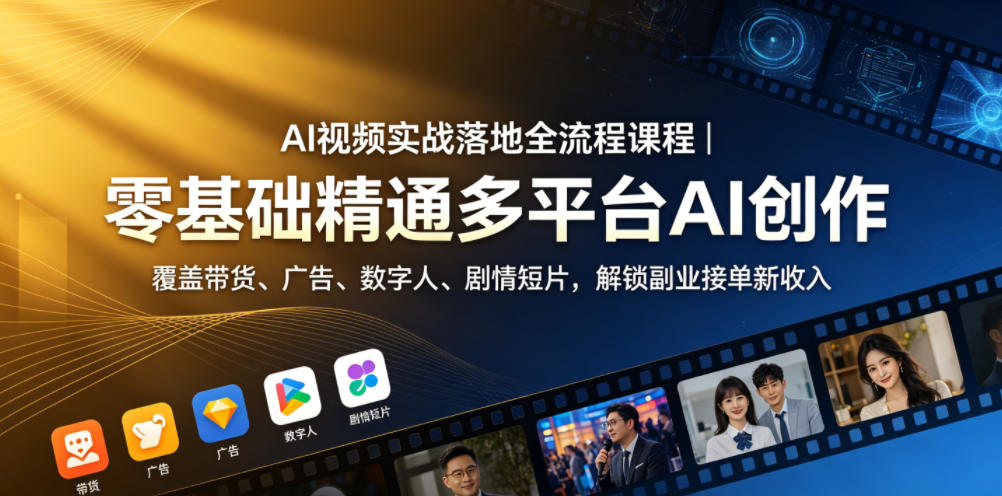 AI视频实战落地全流程课程｜零基础精通多平台AI创作，覆盖带货、广告、数字人、剧情短片，解锁副业接单新收入-问小徐资源库