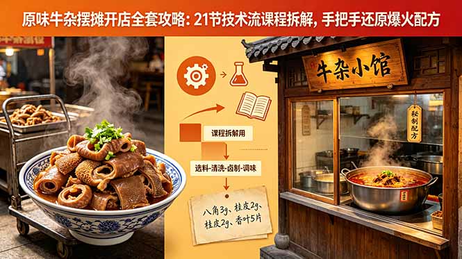 原味牛杂摆摊开店全套攻略:21节技术流课程拆解,手把手还原爆火配方-问小徐资源库