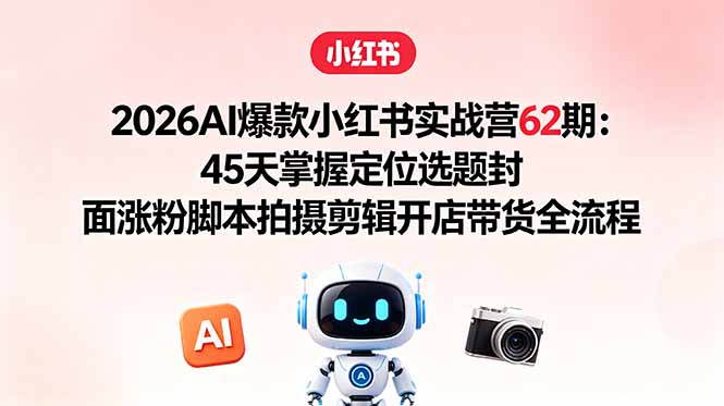 2026AI爆款小红书实战营62期:45天掌握定位选题封面涨粉脚本拍摄剪辑开店带货全流程-问小徐资源库