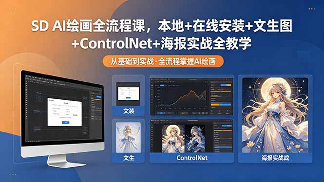 SD AI绘画全流程课，本地+在线安装+文生图+ControlNet+海报实战全教学-问小徐资源库