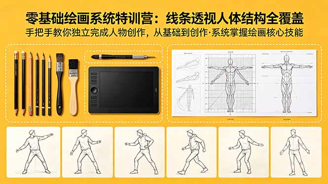 零基础绘画系统特训营：线条透视人体结构全覆盖，手把手教你独立完成人物创作-问小徐资源库