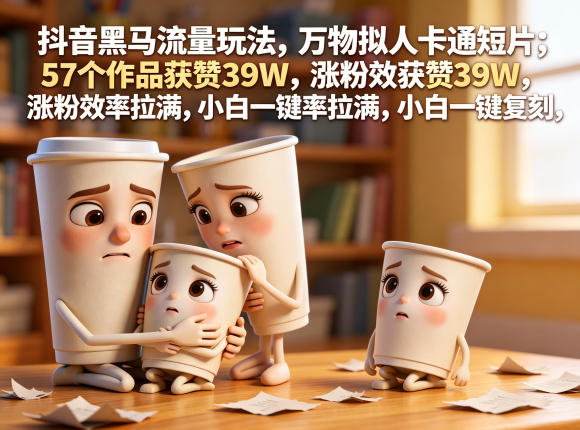 抖音黑马流量玩法,万物拟人卡通短片,57个作品获赞39W,涨粉效率拉满,小白一键复刻,保姆级拆解-问小徐资源库