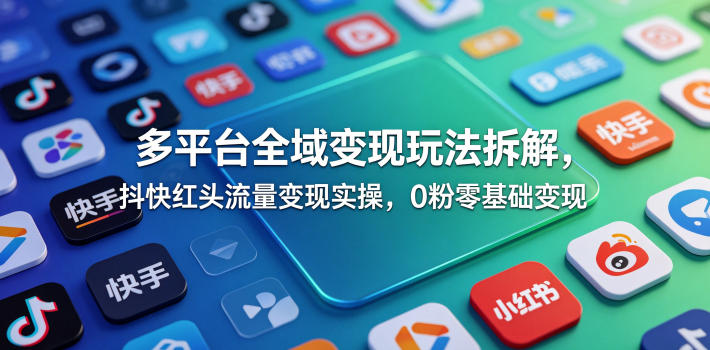 多平台全域变现玩法拆解,抖快红头流量变现实操,0粉零基础变现-问小徐资源库