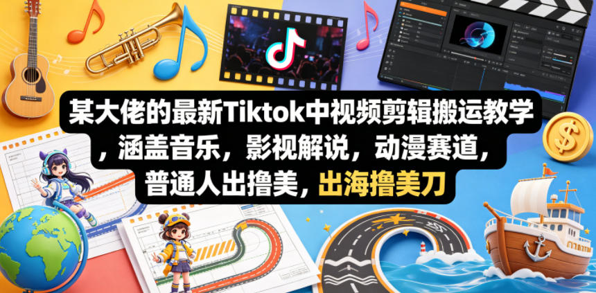 某大佬的最新Tiktok中视频剪辑搬运教学，涵盖音乐，影视解说，动漫赛道，普通人出海撸美刀-问小徐资源库