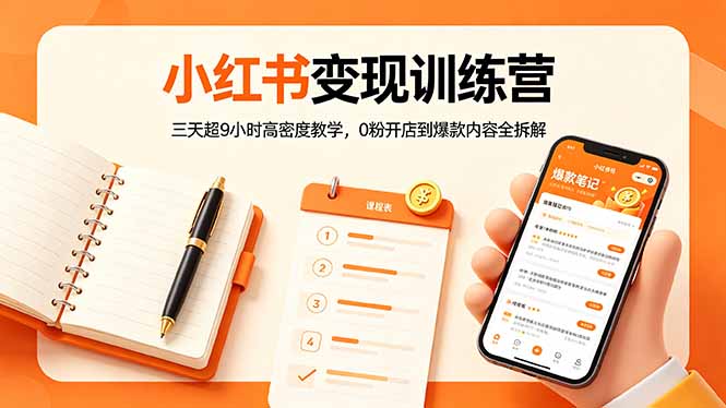 小红书变现训练营：三天超9小时高密度教学，0粉开店到爆款内容全拆解-问小徐资源库