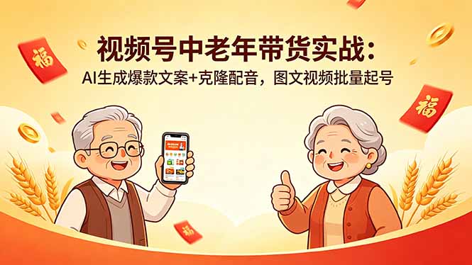 视频号中老年带货实战：AI生成爆款文案+克隆配音，图文视频批量起号-问小徐资源库