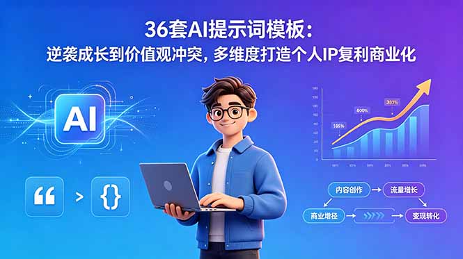 36套AI提示词模板：逆袭成长到价值观冲突，多维度打造个人IP复利商业化-问小徐资源库