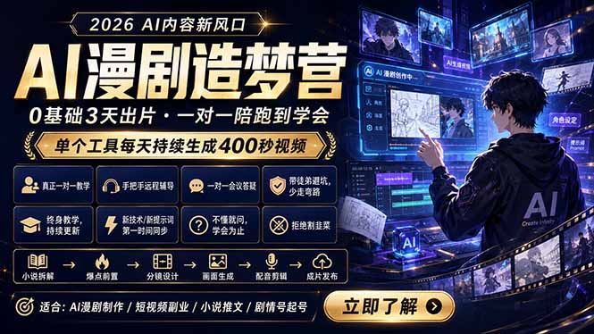 AI漫剧造梦营:0基础3天出片,单个工具每天持续生成400秒视频-问小徐资源库