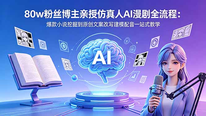 80w粉丝博主亲授仿真人AI漫剧全流程：爆款小说挖掘到原创文案改写建模配音一站式教学-问小徐资源库